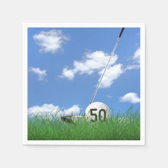 golf ball and club for 50th birthday napkin (Front)
