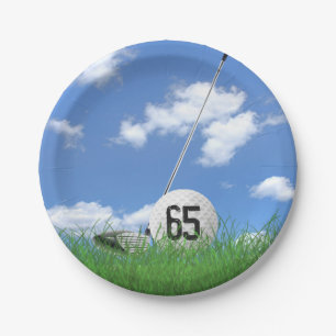 Golf Ball and club for 65th birthday Paper Plate