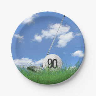 Golf Ball and club for 90th birthday Paper Plate