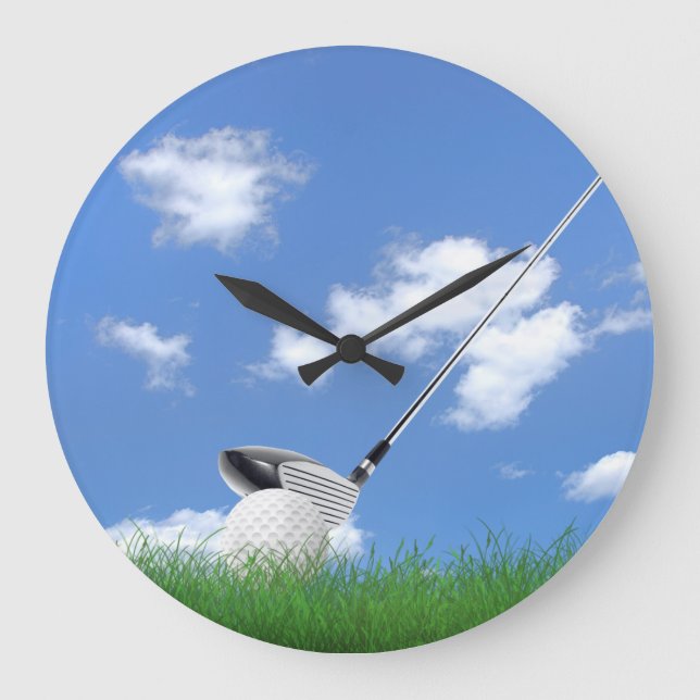Golf ball and club in grass large clock (Front)