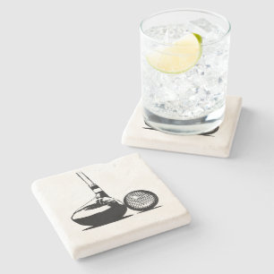 Golf Ball and Club Stone Coaster