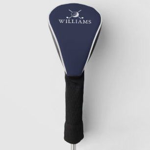 Golf Ball And Clubs Custom Name Navy Blue Head Cover