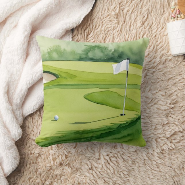 Golf ball and flag on putting green cushion (Blanket)