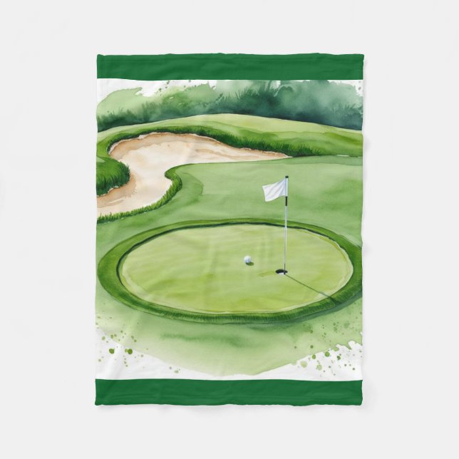 Golf ball and Flag on Putting Green Fleece Blanket (Front)