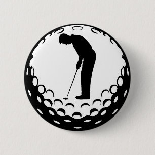 GOLF BALL AND GOLFER 6 CM ROUND BADGE