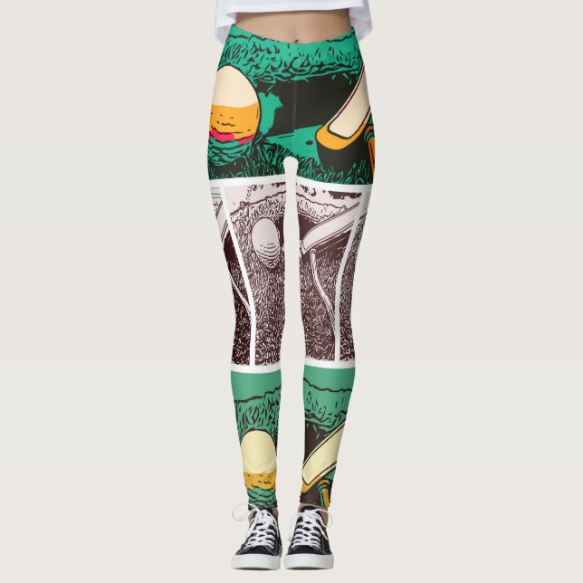 Golf ball and putter on green leggings (Front)