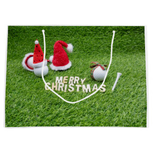 Golf ball and Santa hat for golfer Christmas Large Gift Bag