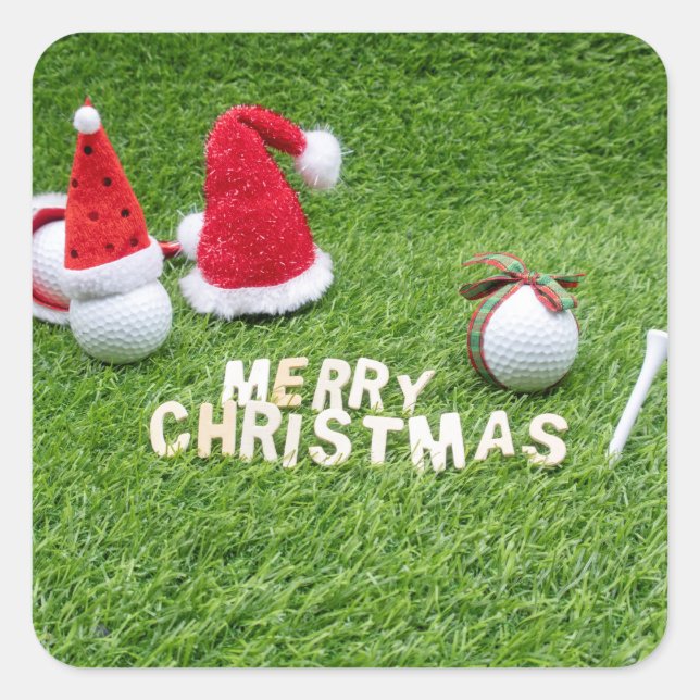 Golf ball and Santa hat for golfer Christmas Square Sticker (Front)