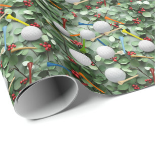 Golf Ball and tee Christmas Holiday theme Wrapping Paper