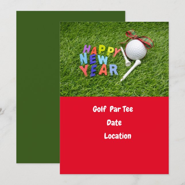 Golf ball and tee Happy New Year Par tee golfer  Invitation (Front/Back)