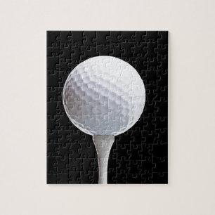 Golf Ball and Tee on Black- Customised Jigsaw Puzzle