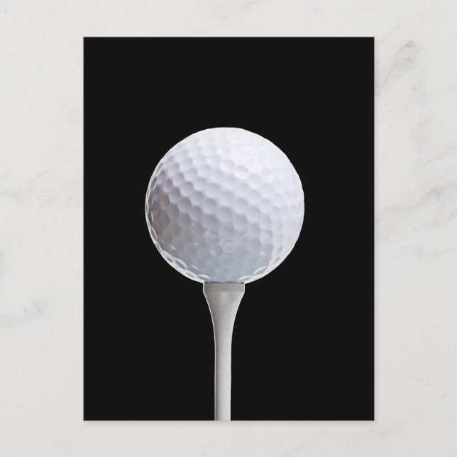 Golf Ball and Tee on Black- Customised Postcard (Front)