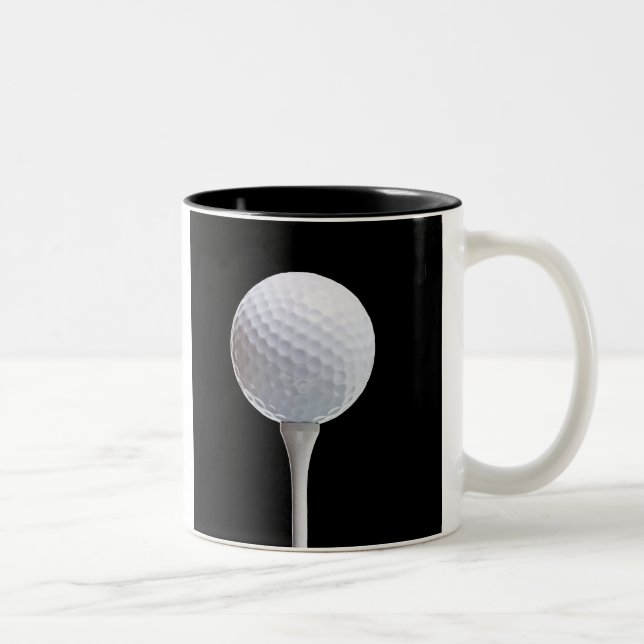 Golf Ball and Tee on Black- Customised Two-Tone Coffee Mug (Right)