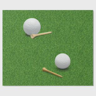 Golf ball and tee on green grass background wrapping paper