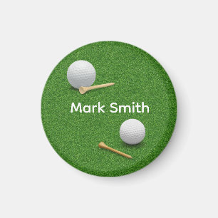 Golf Ball and Tee on Green Grass Button  Magnet