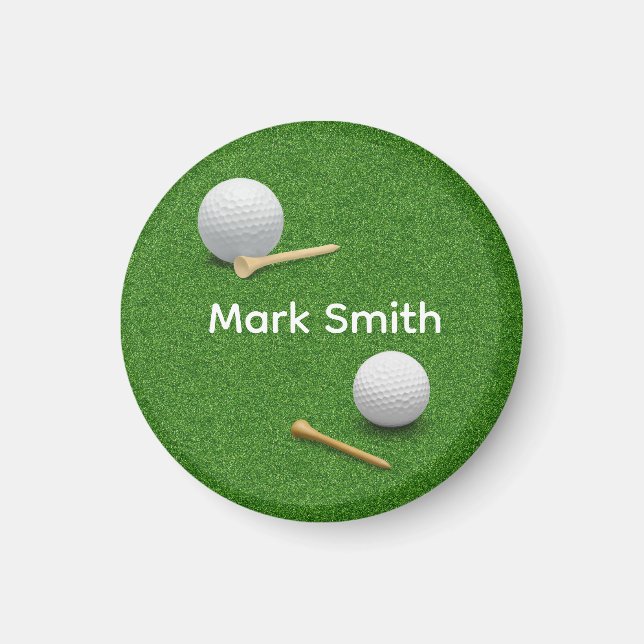Golf Ball and Tee on Green Grass Button  Magnet (Front)