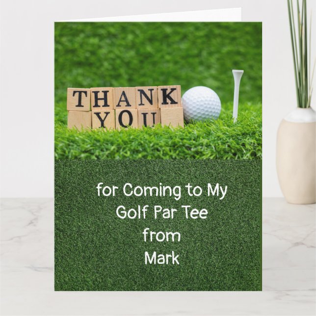 Golf  ball and tee on green grass  thank you card (Front)