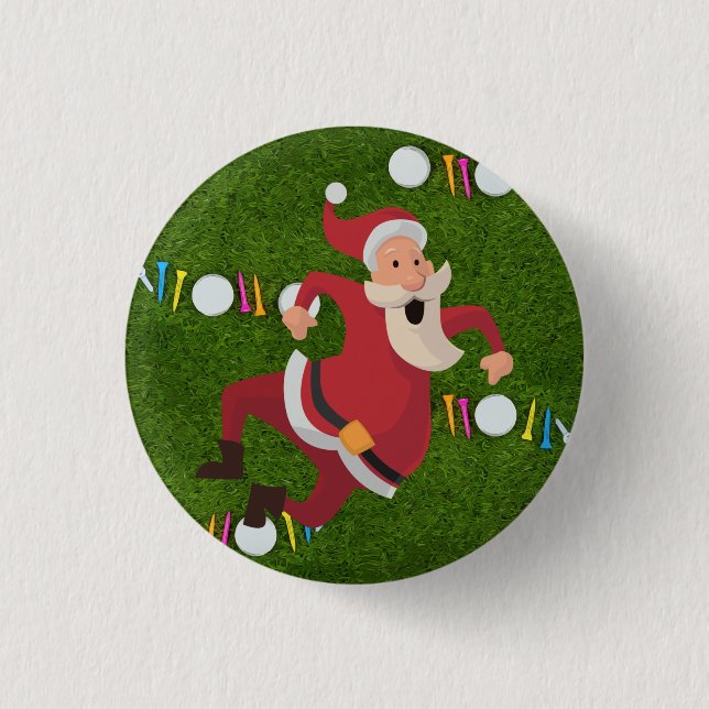 Golf ball and tee  Santa Claus for Christmas.green 3 Cm Round Badge (Front)