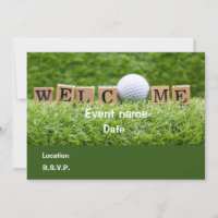 Golf ball and tee Welcome party invitation card