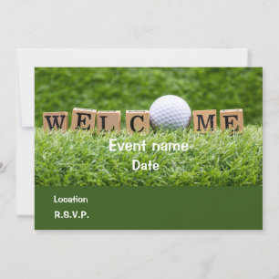 Golf ball and tee Welcome party invitation card