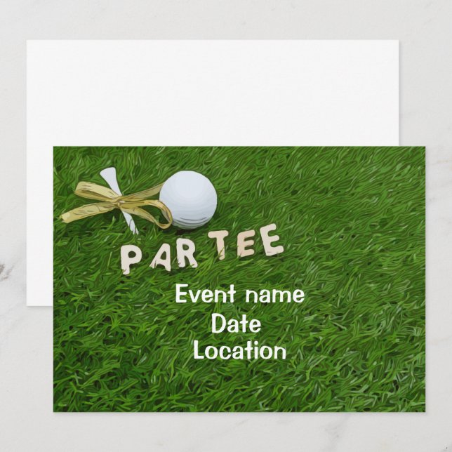 Golf ball and tee with golden ribbon Par Tee Invitation (Front/Back)