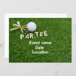 Golf ball and tee with golden ribbon Par Tee Invitation