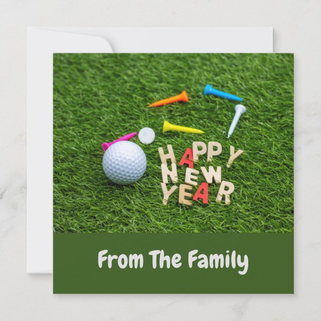 Golf ball and tee with Happy New Year on green (Front)