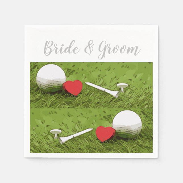 Golf ball and tee with love for golfer wedding napkin (Front)