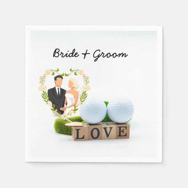 Golf ball and Tee with LOVE  Golfer Wedding   Napkin (Front)