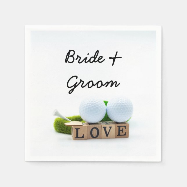 Golf ball and Tee with LOVE  Golfer Wedding Napkin (Front)