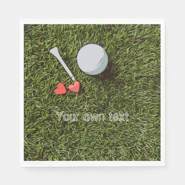 Golf ball and tee with love on green golfer' napkin (Front)