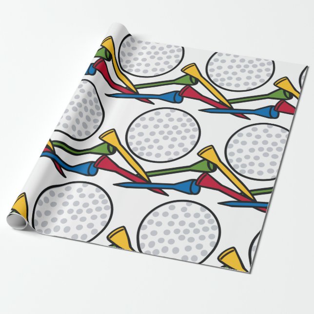 Golf Ball and Tees Wrapping Paper (Unrolled)