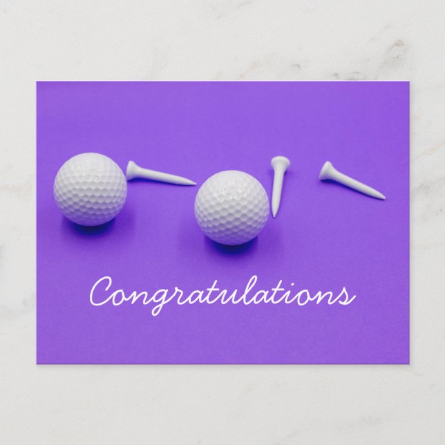 Golf ball and white tee are on purple background postcard (Front)