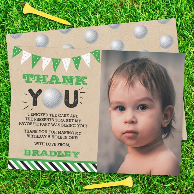 Golf Ball Any Age Birthday Photo Thank You Card (Creator Uploaded)