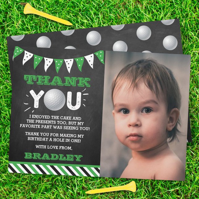 Golf Ball Any Age Birthday Photo Thank You Card (Creator Uploaded)