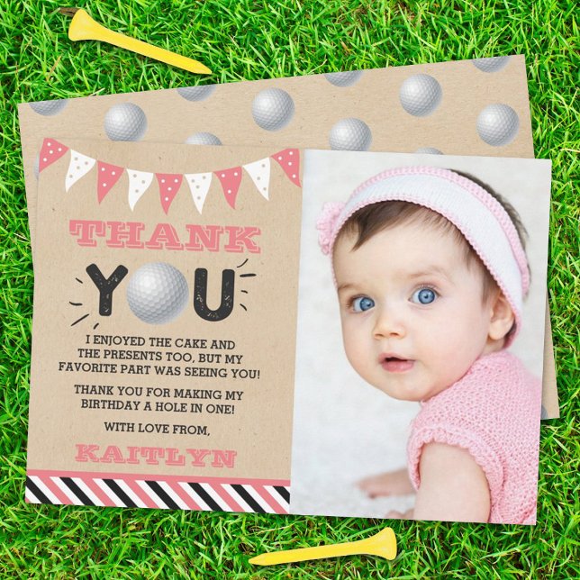 Golf Ball Any Age Birthday Photo Thank You Card (Creator Uploaded)