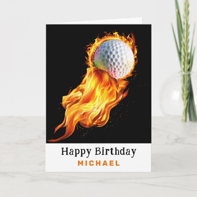 *~* Golf Ball AP94 Fire Flames Birthday Card (Front)