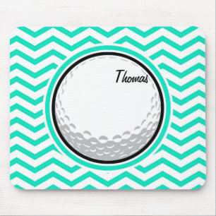 Golf Ball; Aqua Green Chevron Mouse Mat