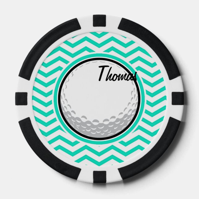 Golf Ball; Aqua Green Chevron Poker Chips (Front)