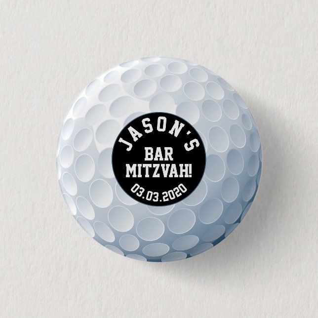 Golf Ball Bar Mitzvah Button Black White (Front)