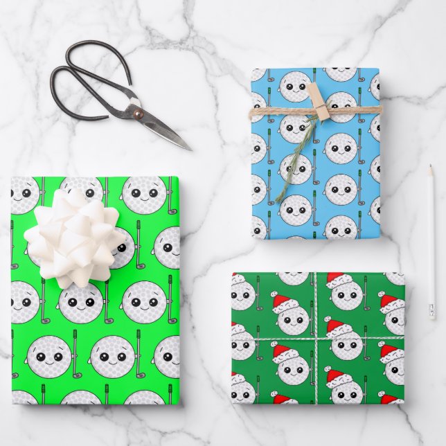 Golf Ball Birthday and Christmas Wrapping Paper Sheet (Front)
