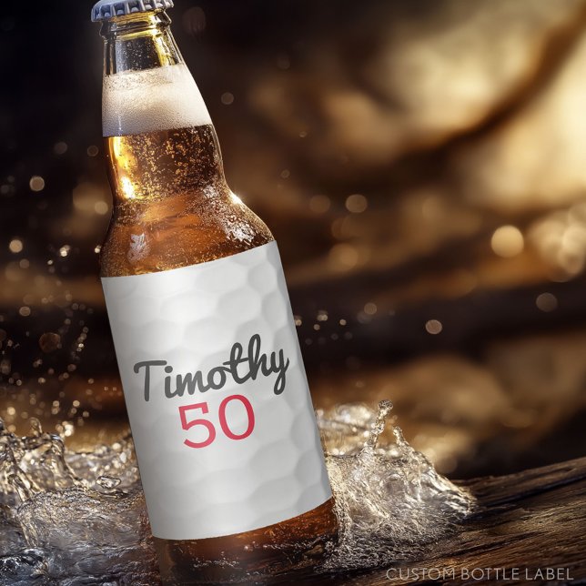 Golf Ball Birthday Party - 50th or Other Year Beer Bottle Label (Custom Birthday Party Beer Label)