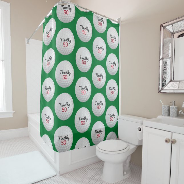 Golf Ball Birthday Party - 50th or Other Year Shower Curtain (In Situ)