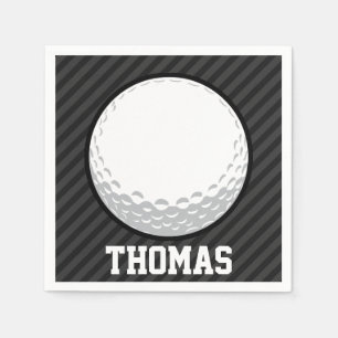 Golf Ball; Black & Dark Grey Stripes Napkin