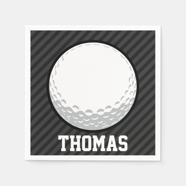 Golf Ball; Black & Dark Grey Stripes Napkin