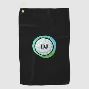 Golf Ball Black Green Initials Golf Towel
