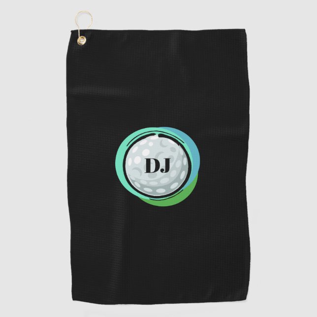 Golf Ball Black Green Initials Golf Towel (Front)