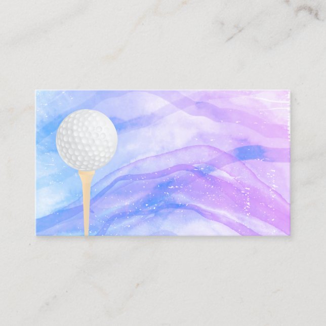 golf ball blue and purple watercolor design business card (Front)
