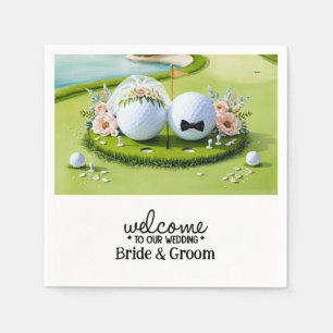 Golf ball Bride & Groom Welcome to our Wedding Napkin