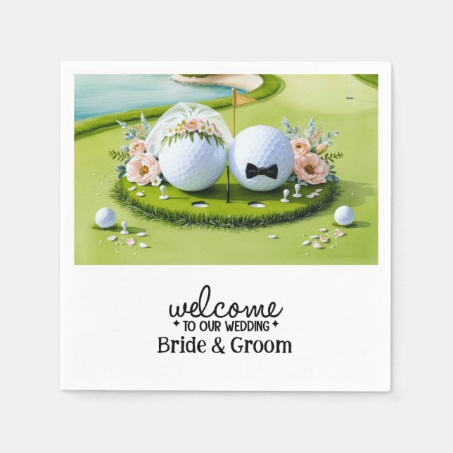 Golf ball Bride & Groom Welcome to our Wedding Napkin (Front)